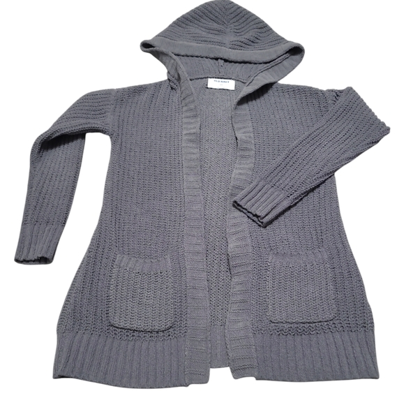 💲1️⃣ NWOT Old Navy Grey Chunky Knit Hooded Ope Cardigan Youth Kids Sz Med (8) - Picture 1 of 7